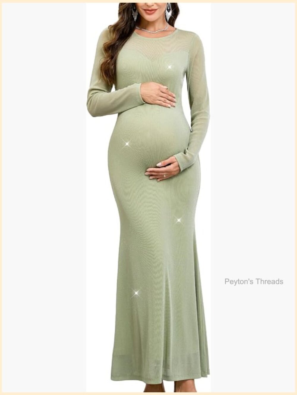 Maternity Formal Dress Sparkly Long Sleeve Mermaid Gown Baby Shower